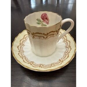 Royal Worcester Cromwell Teacup and Saucer Set Gold Gilt Pink Rose Bone China
